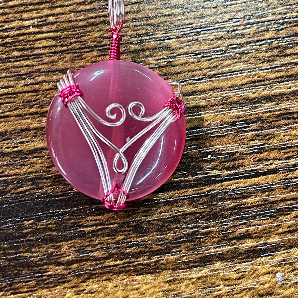 Elegant Pink Wire-Wrapped Pendant